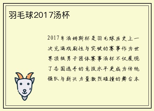 羽毛球2017汤杯
