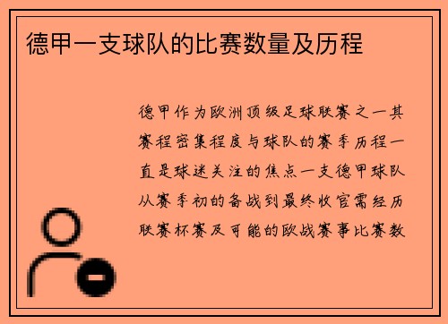 德甲一支球队的比赛数量及历程